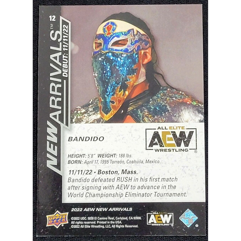 2022 UPPER DECK AEW NEW ARRIVALS BANDIDO SILVER - Picture 2 of 2